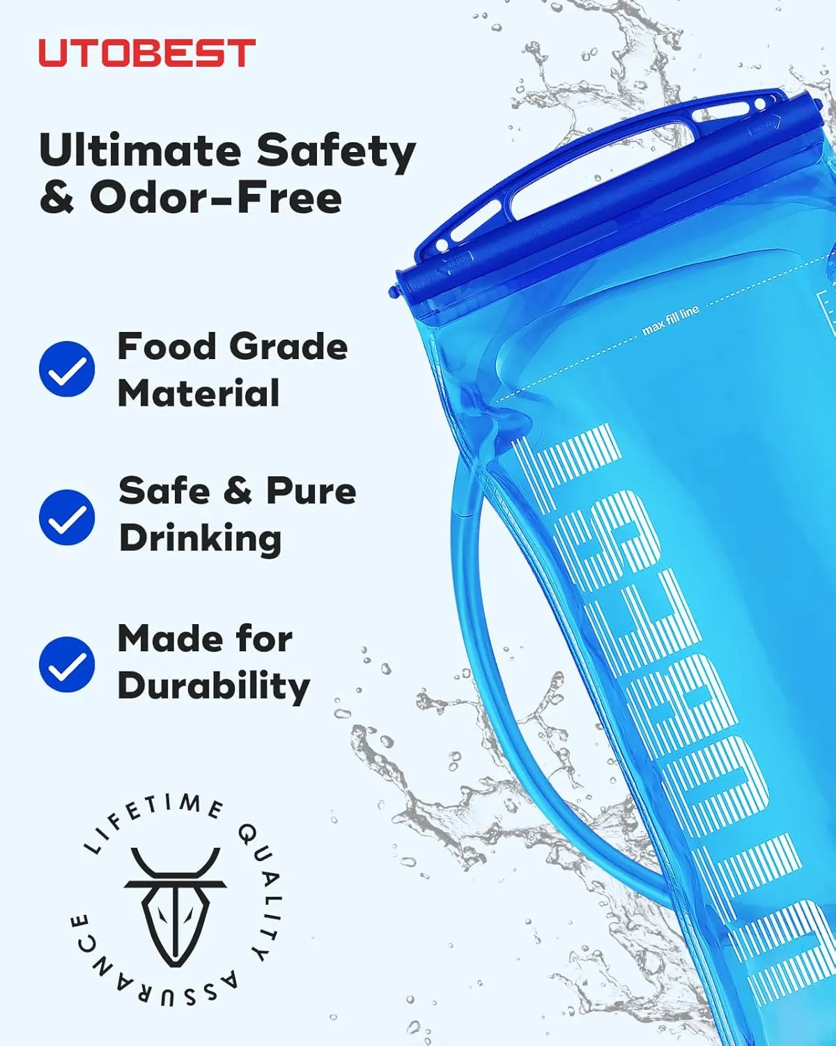 UTOBEST Water Bladder,Hydration Bladder 1L, 1.5L, 2L, 3L Water Bladder for Hiking Backpack, BPA Free, Leak Proof Water Reservoir for Running Cycling