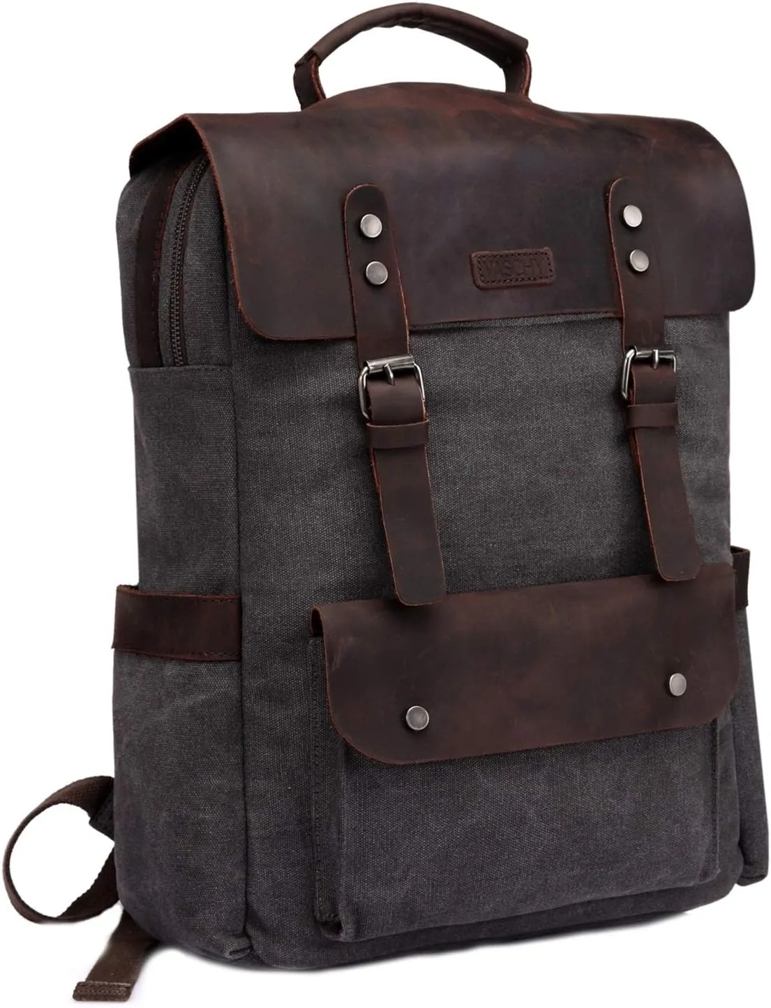 VASCHY Leather Laptop Backpack, Casual Canvas Campus Rucksack with 15.6 inch Laptop Compartment