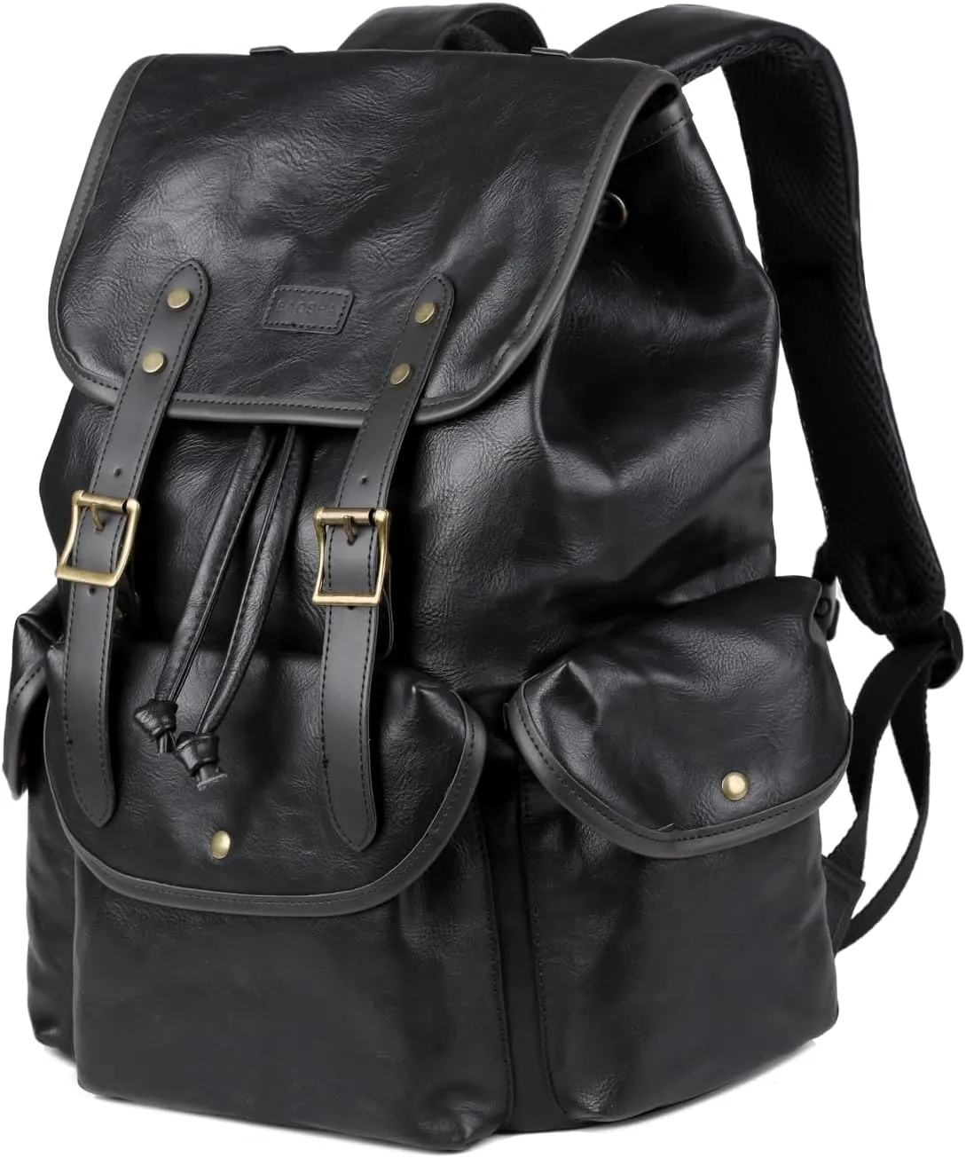 Vegan Leather 15.6 inch Laptop Backpack Hiking Camping Backpack Satchel Bookbag Travel Business Casual Backpack CN-01 (Black)