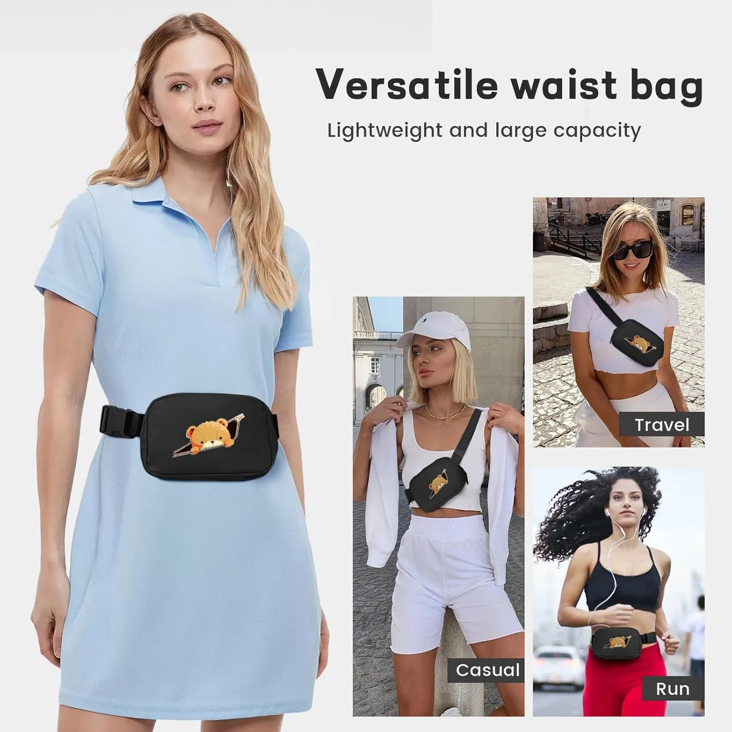 viewm Belt Bag for Women, Waterproof Fanny Packs for Women Men Fanny Pack Crossbody Bags for Women with Adjustable Strap for Travel Fitness Running Hiking