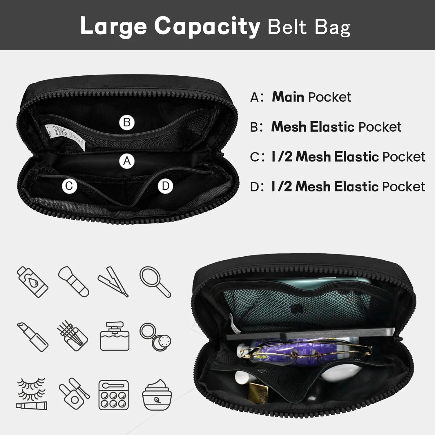 viewm Belt Bag for Women, Waterproof Fanny Packs for Women Men Fanny Pack Crossbody Bags for Women with Adjustable Strap for Travel Fitness Running Hiking