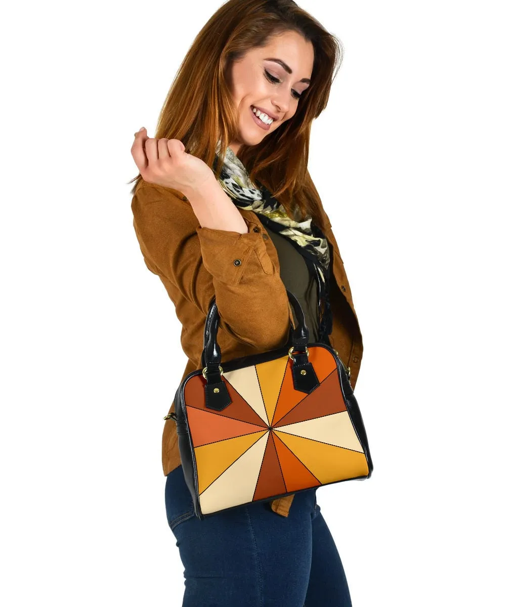 Vintage 1970s Rust Burnt Orange Yellow & Beige Retro Rays | Leather Shoulder Bag