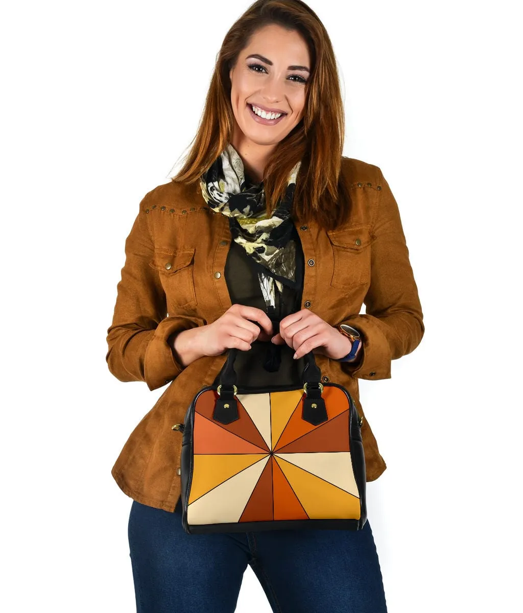Vintage 1970s Rust Burnt Orange Yellow & Beige Retro Rays | Leather Shoulder Bag