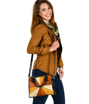 Vintage 1970s Rust Burnt Orange Yellow & Beige Retro Rays | Leather Shoulder Bag