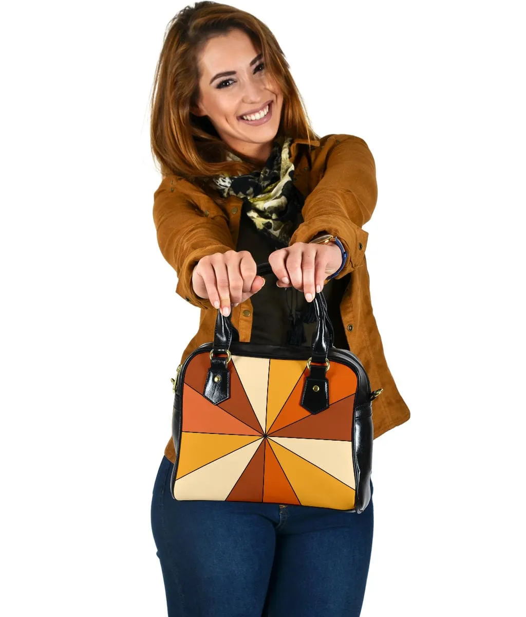 Vintage 1970s Rust Burnt Orange Yellow & Beige Retro Rays | Leather Shoulder Bag
