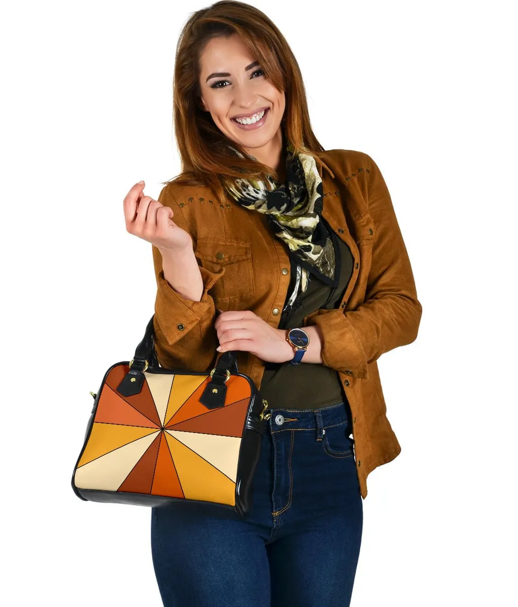 Vintage 1970s Rust Burnt Orange Yellow & Beige Retro Rays | Leather Shoulder Bag
