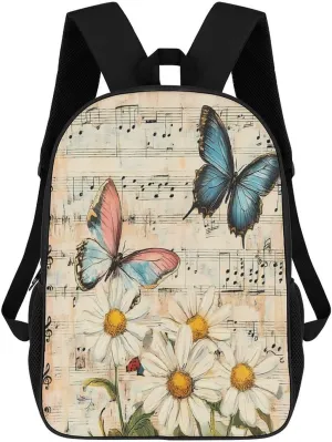 Vintage Butterflies Musical Notes Travel Backpack 17 Inch Laptop Bag Carry On Backpack Casual Daypack for Weekender Business Hiking