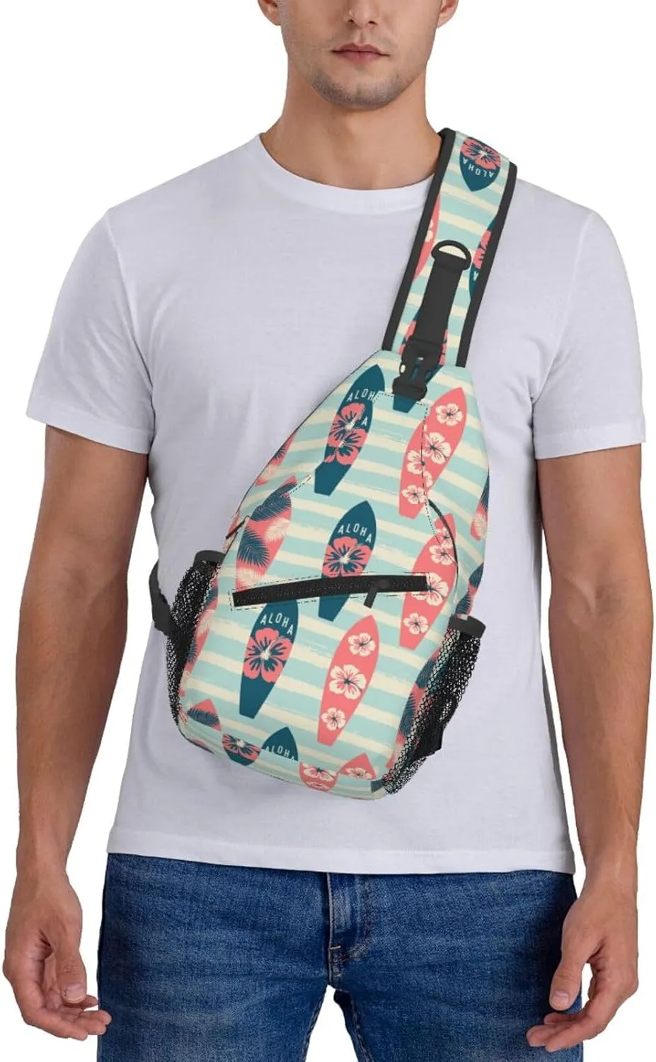 Vintage Surf Boards Cross Chest Bag Diagonally Hiking Crossbody Bag Travel Shoulder Daypack Lightweight Sling Backpack Cycling Daypacks Fitness Chest Backpacks
