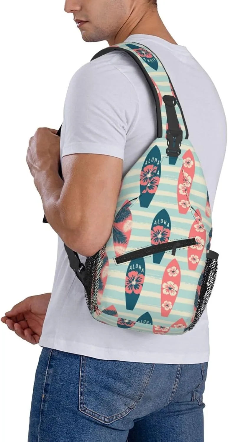 Vintage Surf Boards Cross Chest Bag Diagonally Hiking Crossbody Bag Travel Shoulder Daypack Lightweight Sling Backpack Cycling Daypacks Fitness Chest Backpacks