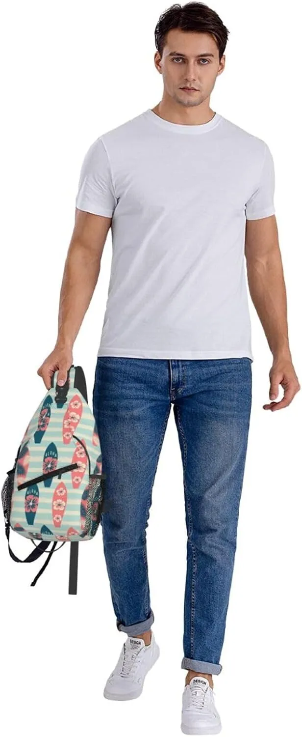 Vintage Surf Boards Cross Chest Bag Diagonally Hiking Crossbody Bag Travel Shoulder Daypack Lightweight Sling Backpack Cycling Daypacks Fitness Chest Backpacks
