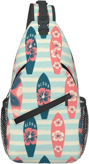 Vintage Surf Boards Cross Chest Bag Diagonally Hiking Crossbody Bag Travel Shoulder Daypack Lightweight Sling Backpack Cycling Daypacks Fitness Chest Backpacks