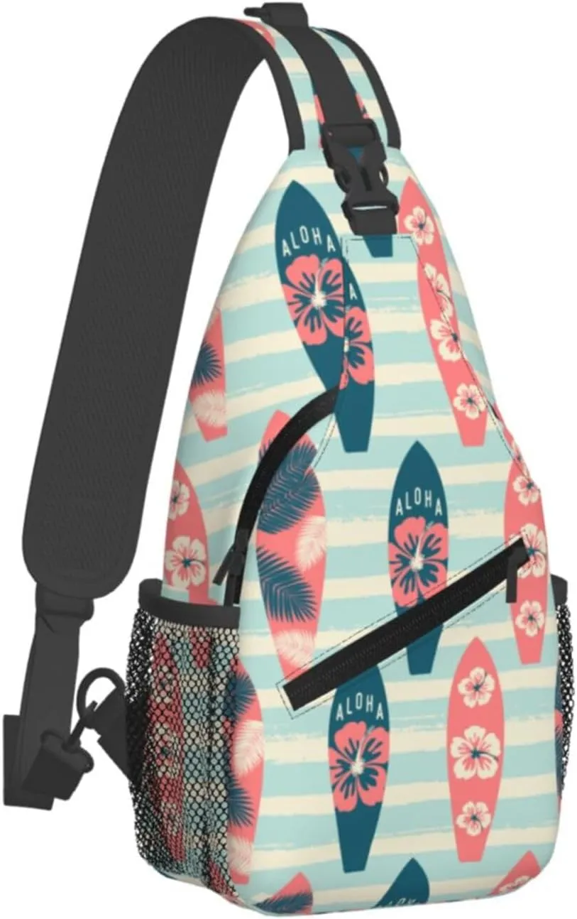 Vintage Surf Boards Cross Chest Bag Diagonally Hiking Crossbody Bag Travel Shoulder Daypack Lightweight Sling Backpack Cycling Daypacks Fitness Chest Backpacks