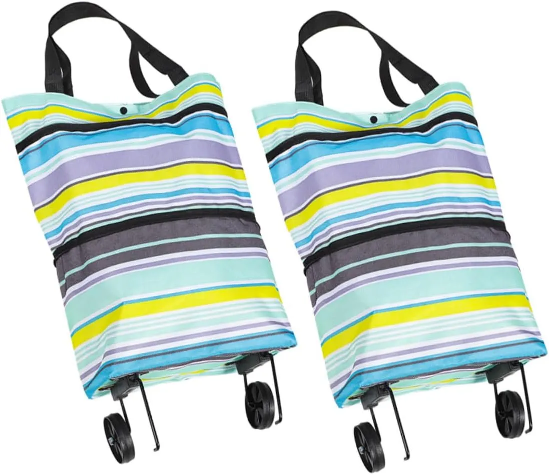 VOSAREA Grocery Cart Wheels Bag Wheels Pull Handle Rolling Shopping Bag for Women