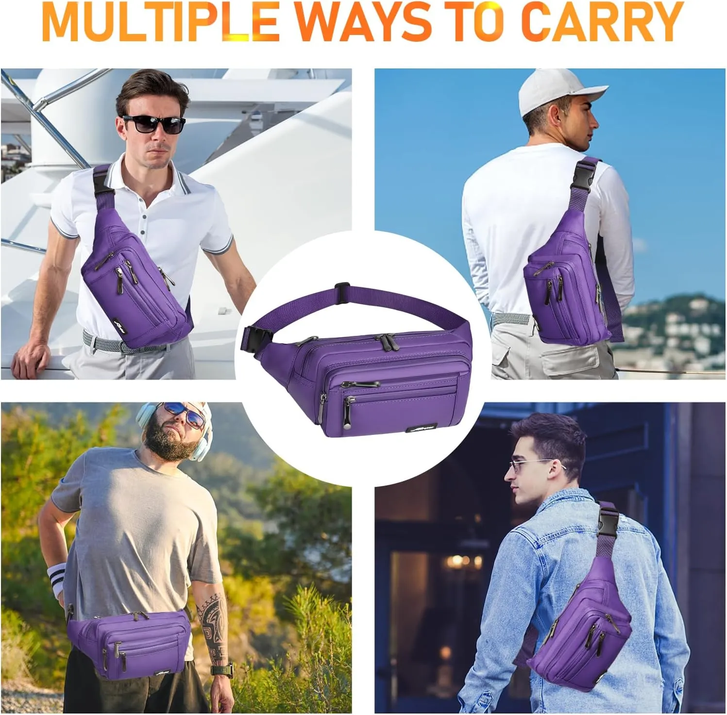 Waist Pack Bag Fanny Pack for Men&Women Hip Bum Bag with Adjustable Strap for Outdoors Workout Traveling Casual Running Hiking Cycling (Purple)