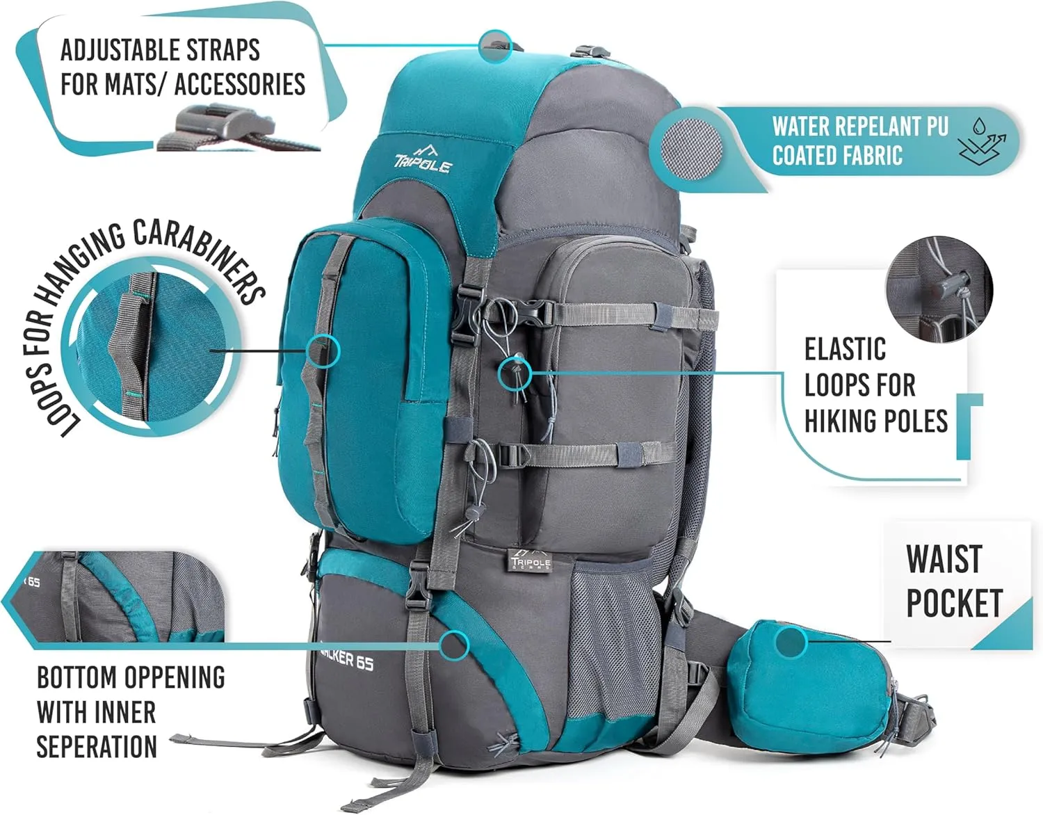 Walker 65 Litre Internal Frame Rucksack with 20 Litre Foldable Pack