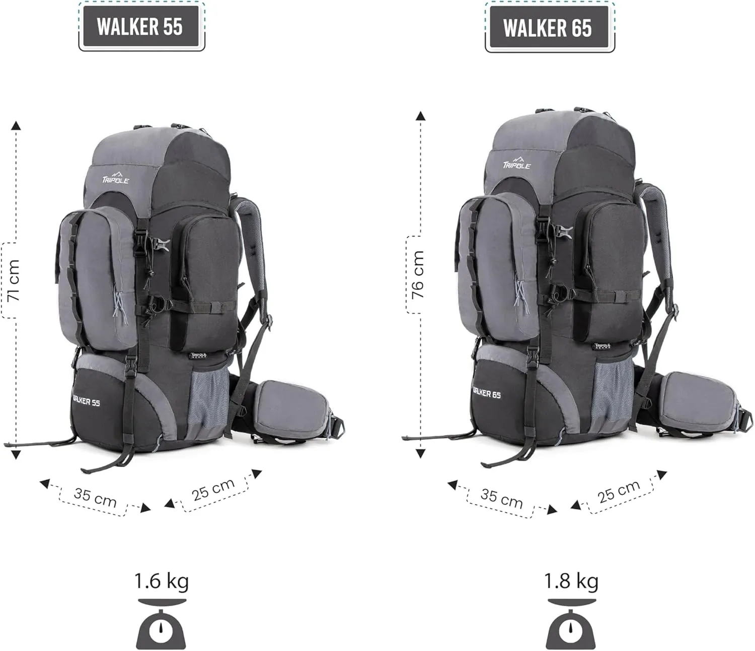 Walker 65 Litres Rucksack | Internal Frame With Metal Rod | Rain Cover | Bottom Opening | Laptop Section
