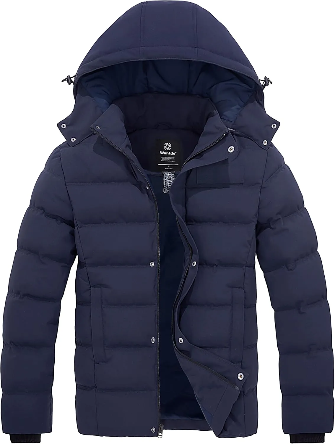 Wantdo Men's Hooded Winter Coat Warm Puffer Jacket Thicken Cotton Coat with Removable Hood