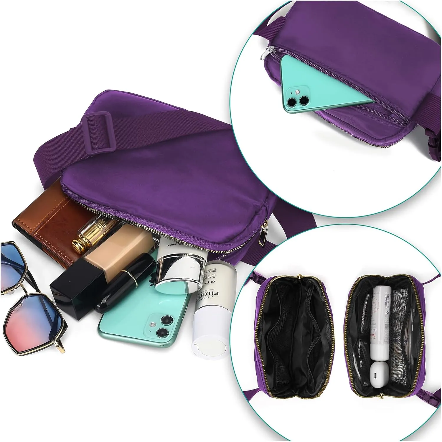 Waterproof Waist Pack, Mini Belt Bag for Women & Kids, Fanny Packs for Women Adjustable Strap Crossbody Pack, Purple