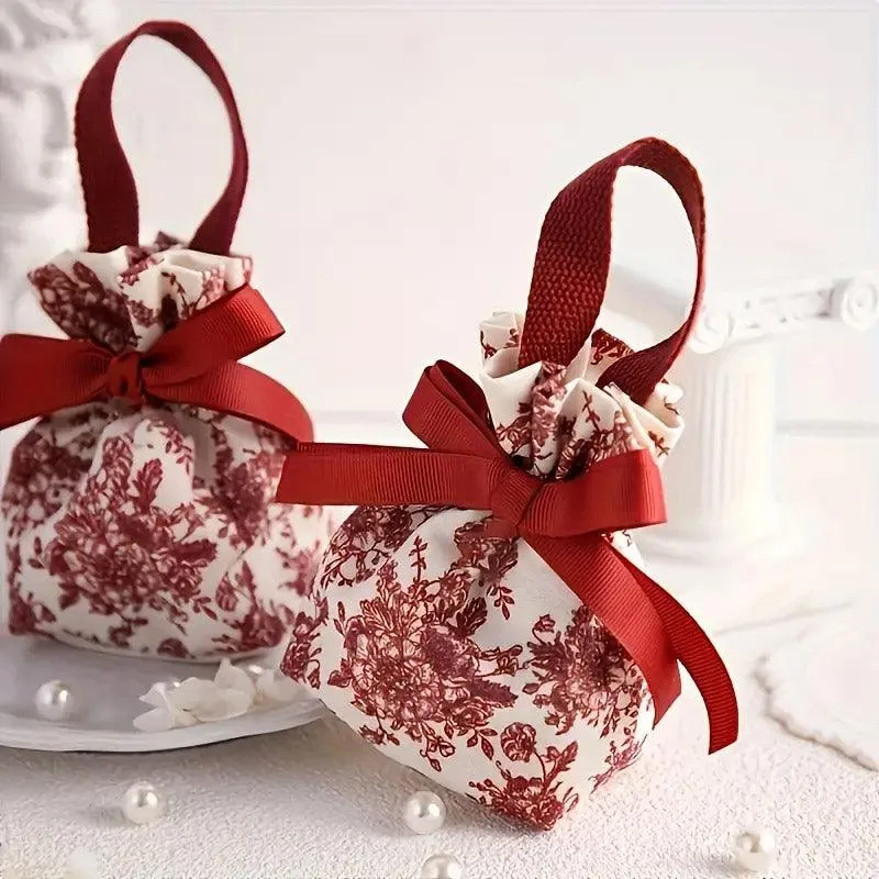 Wedding Canvas Drawstring Candy Bags Party Favors 10PCS
