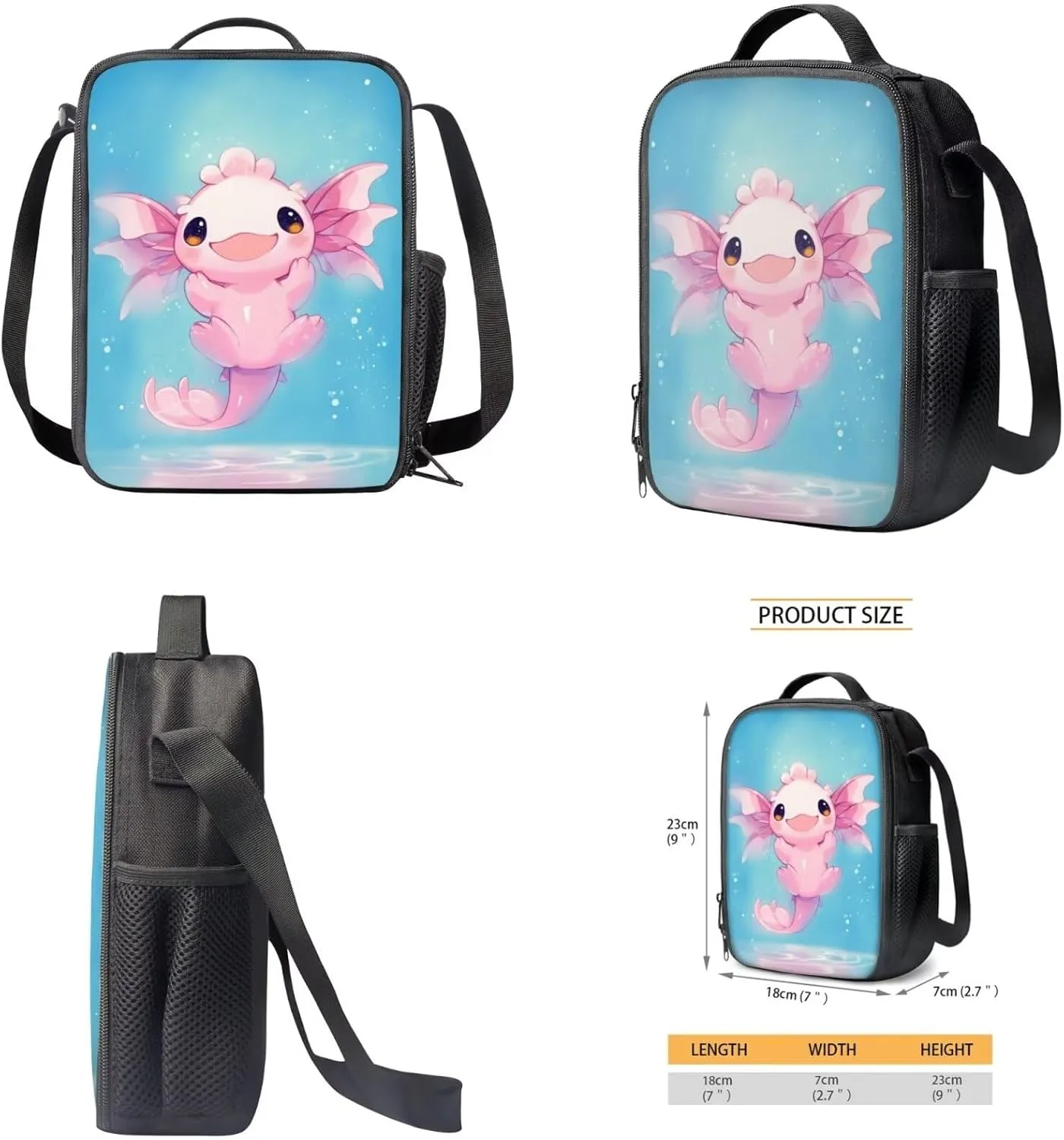 WELLFLYHOM Axolotl School Bag Backpack for Kids Girl Elementary School Bookbag with Lunch Box Pencil Case Middle/Primary Kids Bagpack Rucksack Satchel Back to School Supplies Daycare Bags