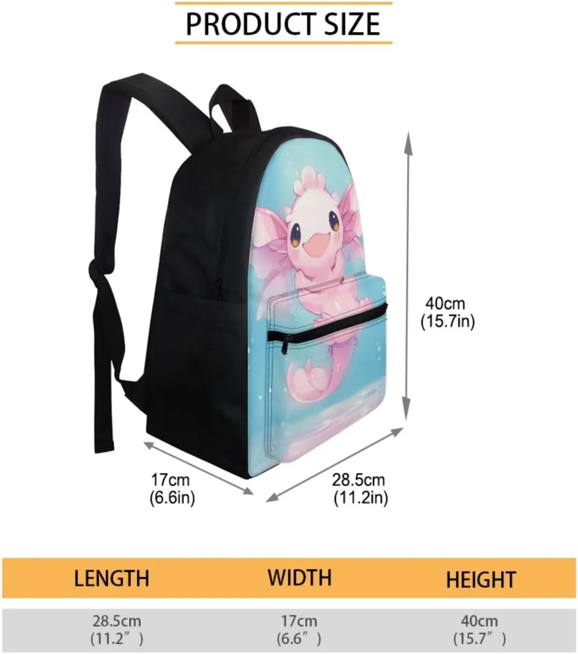 WELLFLYHOM Axolotl School Bag Backpack for Kids Girl Elementary School Bookbag with Lunch Box Pencil Case Middle/Primary Kids Bagpack Rucksack Satchel Back to School Supplies Daycare Bags