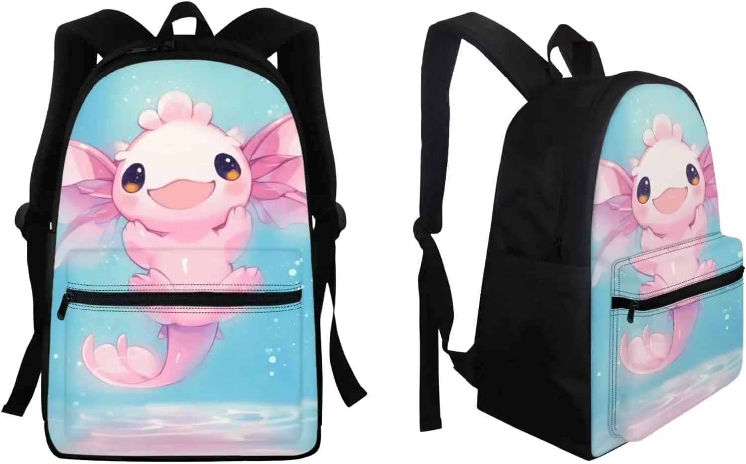 WELLFLYHOM Axolotl School Bag Backpack for Kids Girl Elementary School Bookbag with Lunch Box Pencil Case Middle/Primary Kids Bagpack Rucksack Satchel Back to School Supplies Daycare Bags