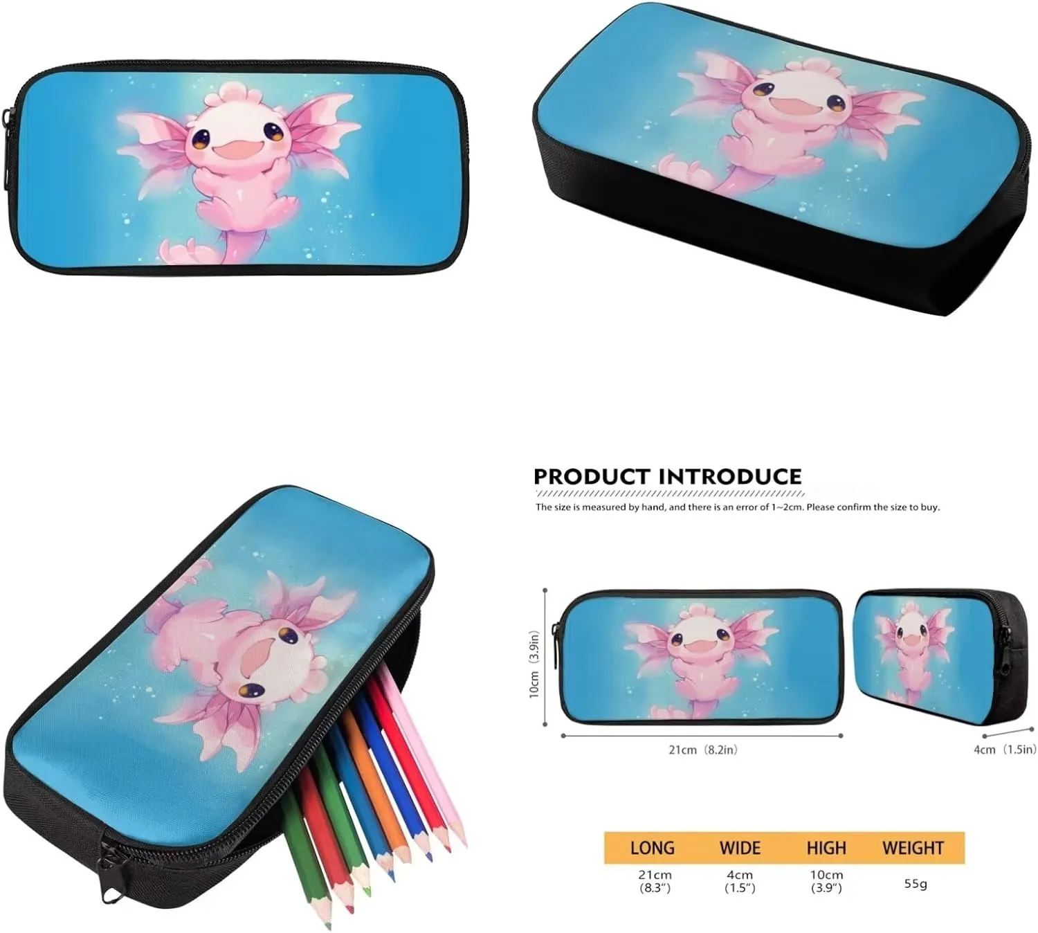WELLFLYHOM Axolotl School Bag Backpack for Kids Girl Elementary School Bookbag with Lunch Box Pencil Case Middle/Primary Kids Bagpack Rucksack Satchel Back to School Supplies Daycare Bags