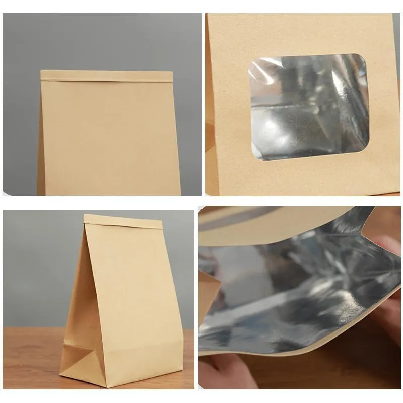 Window Self-sealing Paper Bags 50PCS 6Sizes Kraft