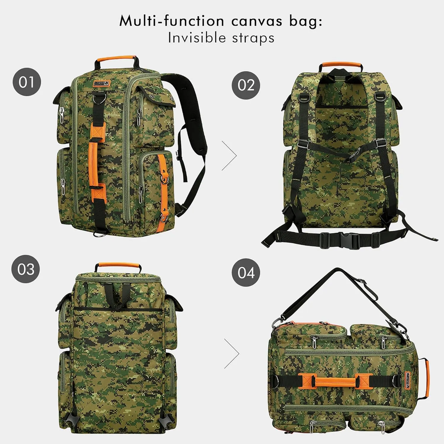 WITZMAN Digital Camo Backpack for Men Carry On Backpack Duffel Bag Large Capacity Laptop Backpack 17 Inch (6695 Camo Green)