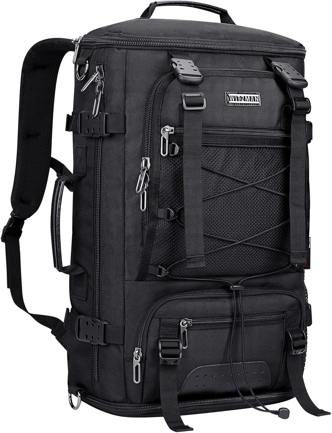 WITZMAN Travel Backpack for Men Large Carry-on Convertible Shoulder Rucksack with Shoe Compartment Fit 17 Inch Laptop(B689 Black)