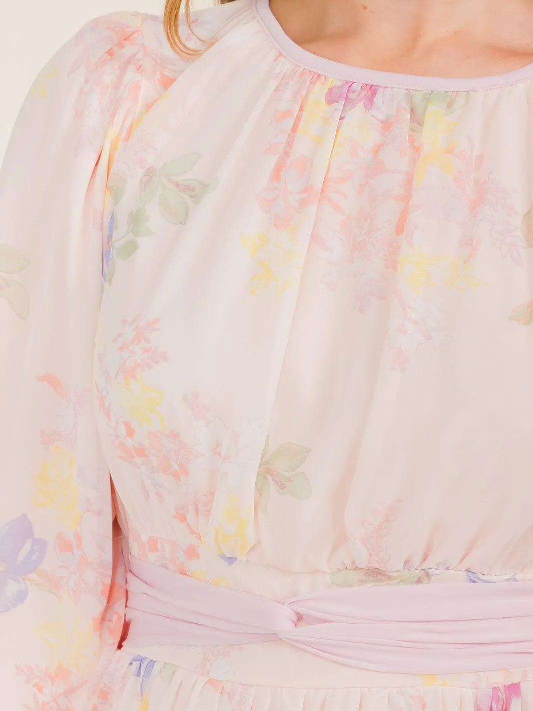 WOMEN'S 3/4 SLEEVE FLOWER PRINT SELF TIE MAXI DRESS