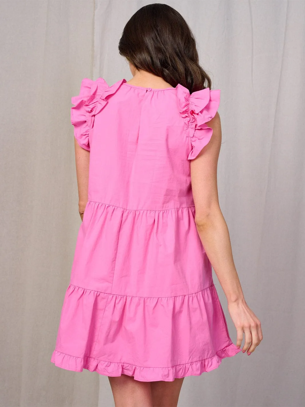 WOMEN'S RUFFLE SLEEVE TIERED MINI DRESS