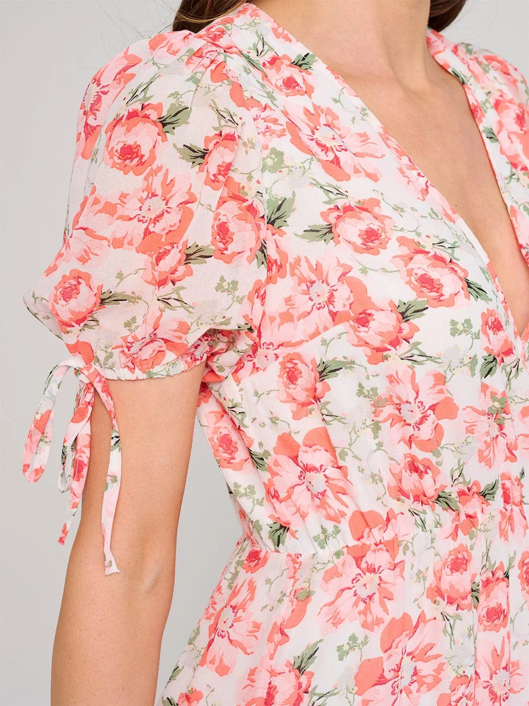WOMEN'S SHORT SLEEVE SURPLICE FLORAL MIDI DRESS