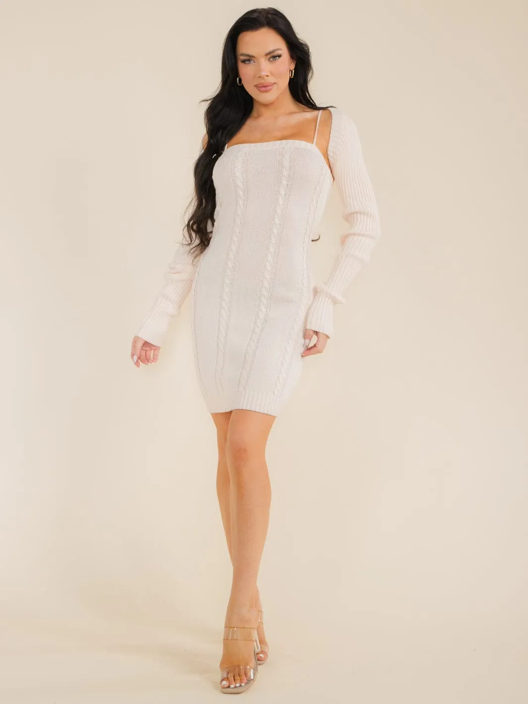 WOMEN'S SLEEVELESS BODYCON MINI DRESS WITH LONG SLEEVE BOLERO