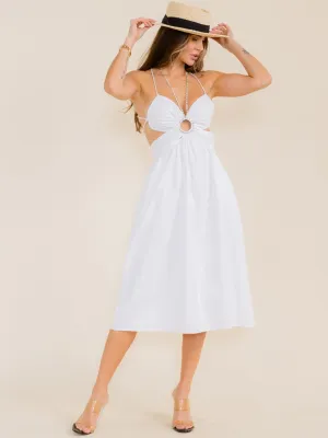 WOMEN'S SLEEVELESS OPEN BACK KEY HOLE MIDI DRESS