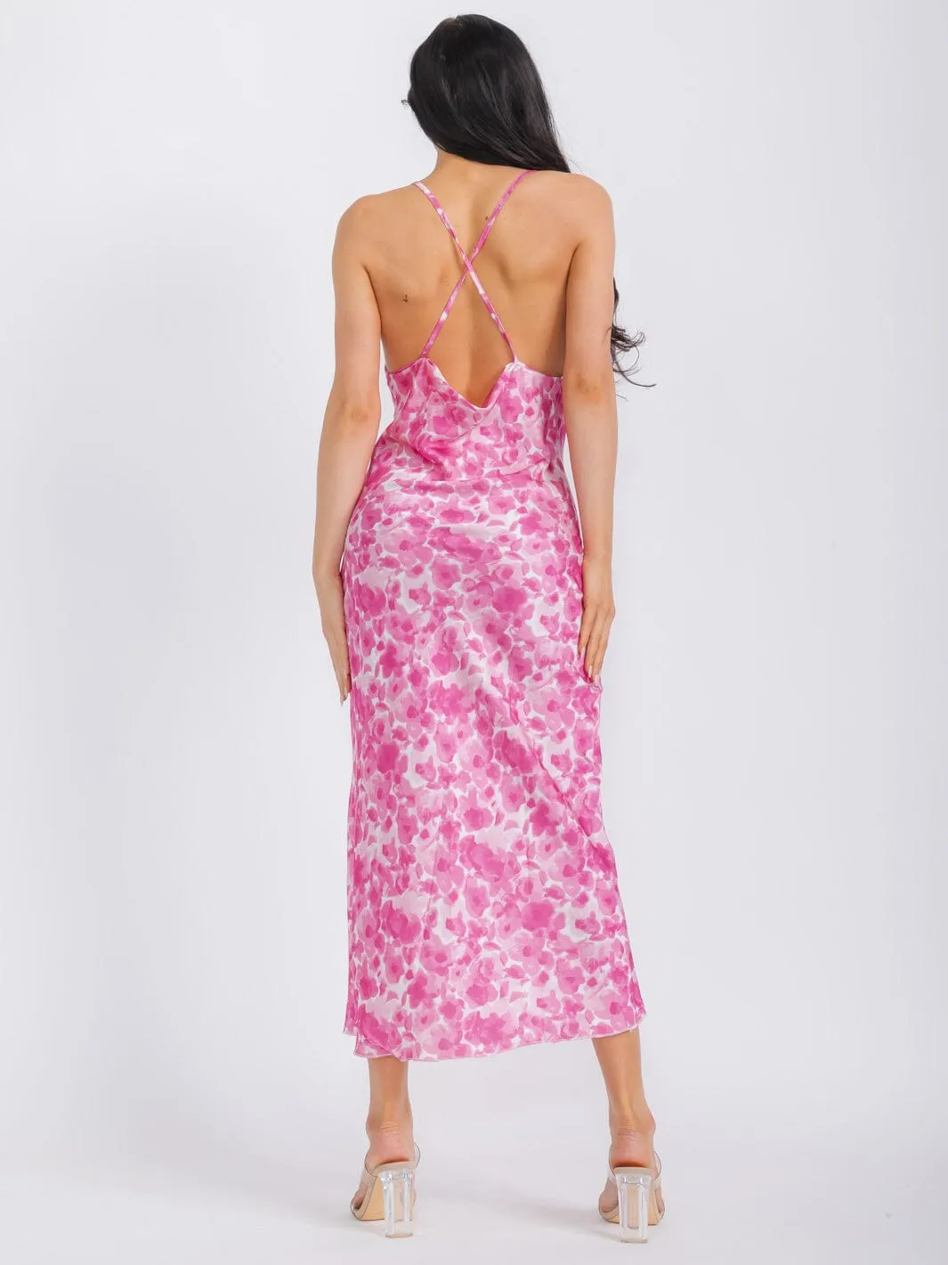WOMEN'S SLEEVELESS OPEN BACK SATIN TYE DYE MAXI DRESS
