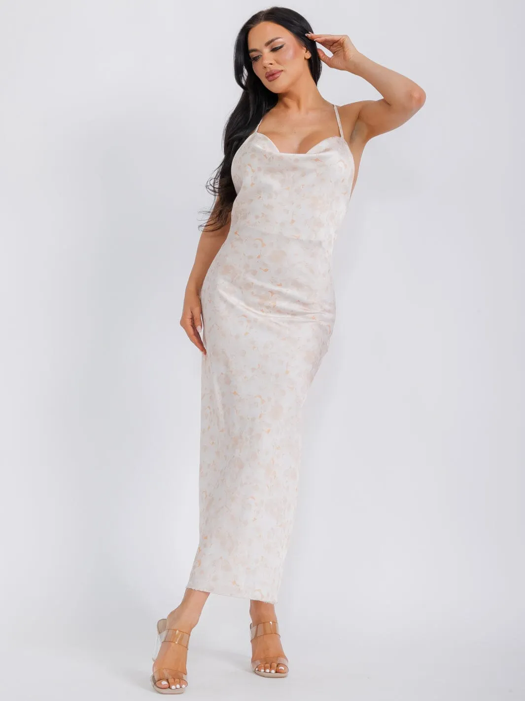 WOMEN'S SLEEVELESS OPEN BACK SATIN TYE DYE MAXI DRESS