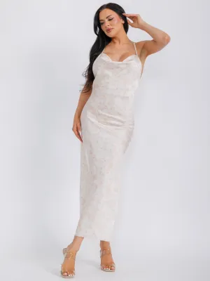 WOMEN'S SLEEVELESS OPEN BACK SATIN TYE DYE MAXI DRESS