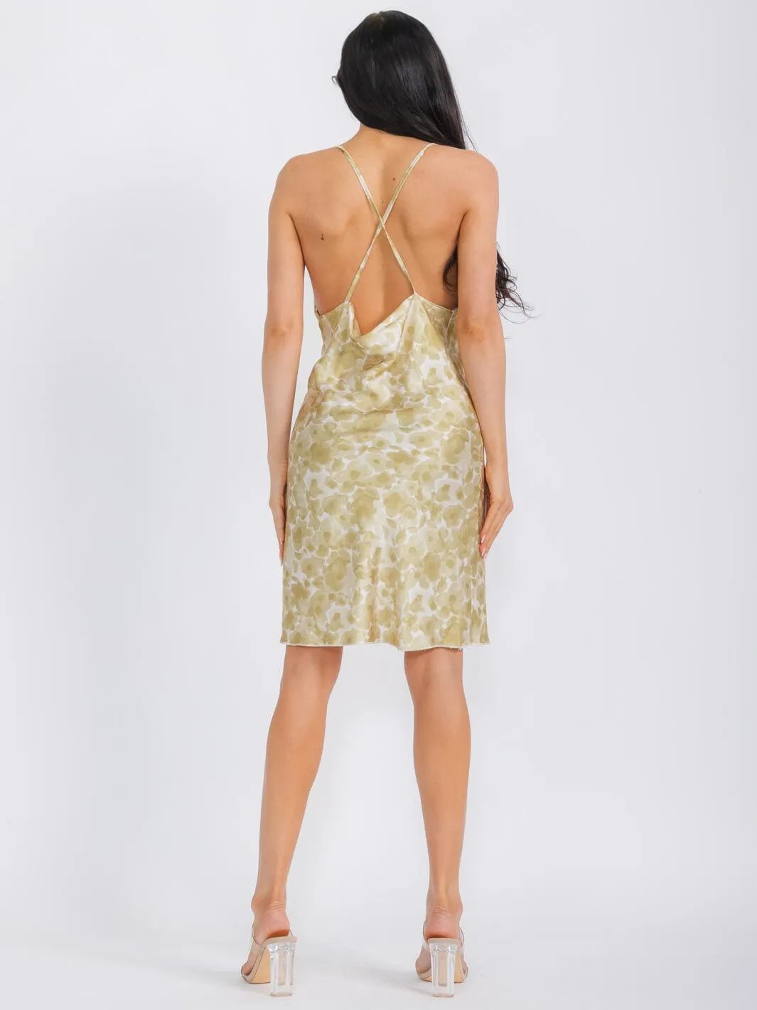 WOMEN'S SLEEVELESS OPEN BACK SATIN TYE DYE MINI DRESS