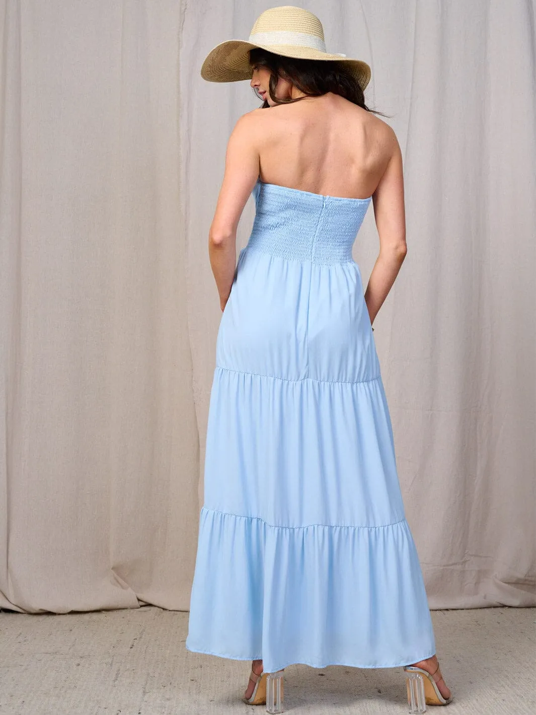 WOMEN'S SLEEVELESS SMOCK TIERED MAXI DRESS