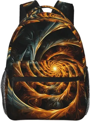 Yellow Abstract Spiral Pattern Backpack for Men Women Casual Daypack Laptop Backpack Computer Bag Travel Laptop Bag