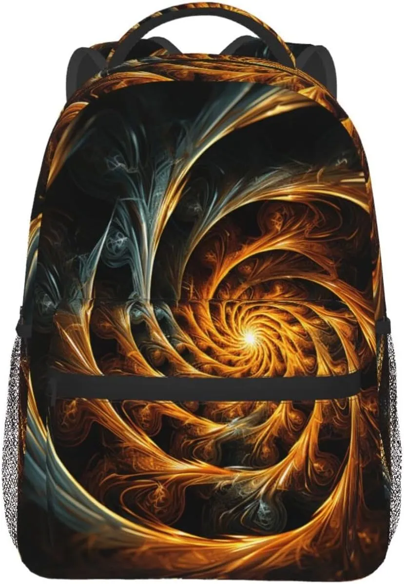 Yellow Abstract Spiral Pattern Backpack for Men Women Casual Daypack Laptop Backpack Computer Bag Travel Laptop Bag