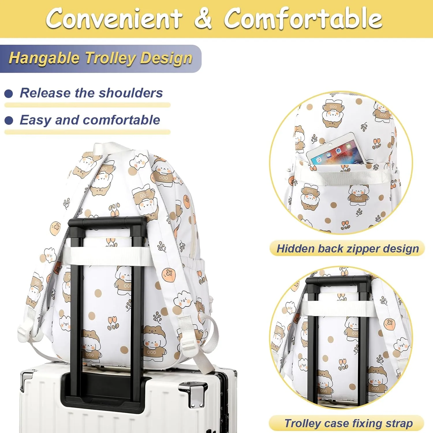 YJMKOI Backpack for Girls Middle School Bookbag Kawaii Elementary School Bags for Teens
