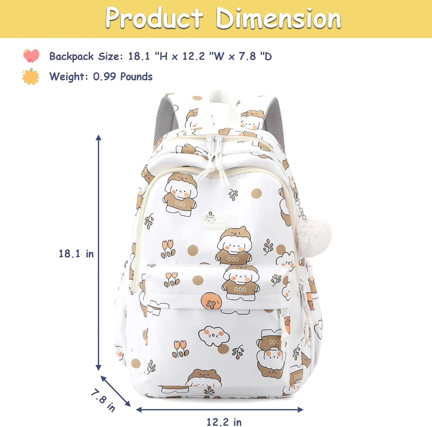 YJMKOI Backpack for Girls Middle School Bookbag Kawaii Elementary School Bags for Teens