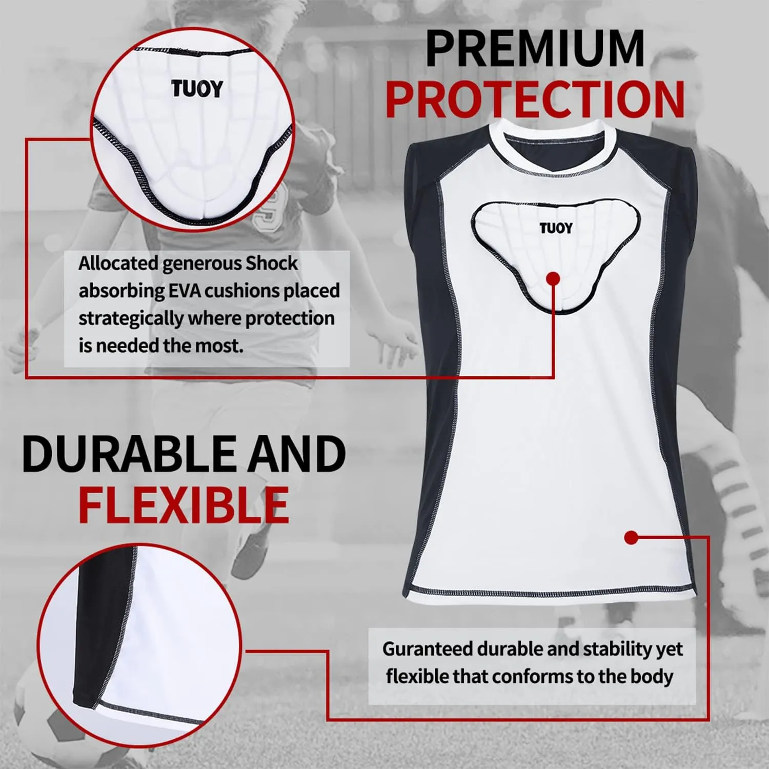 Youth Padded Compression Shirt Vest Rib Chest Protector Football Baseball