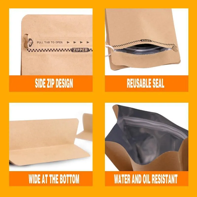 Zip Lock Bags 100PCS White/Black/Kraft Stand Up Pouches