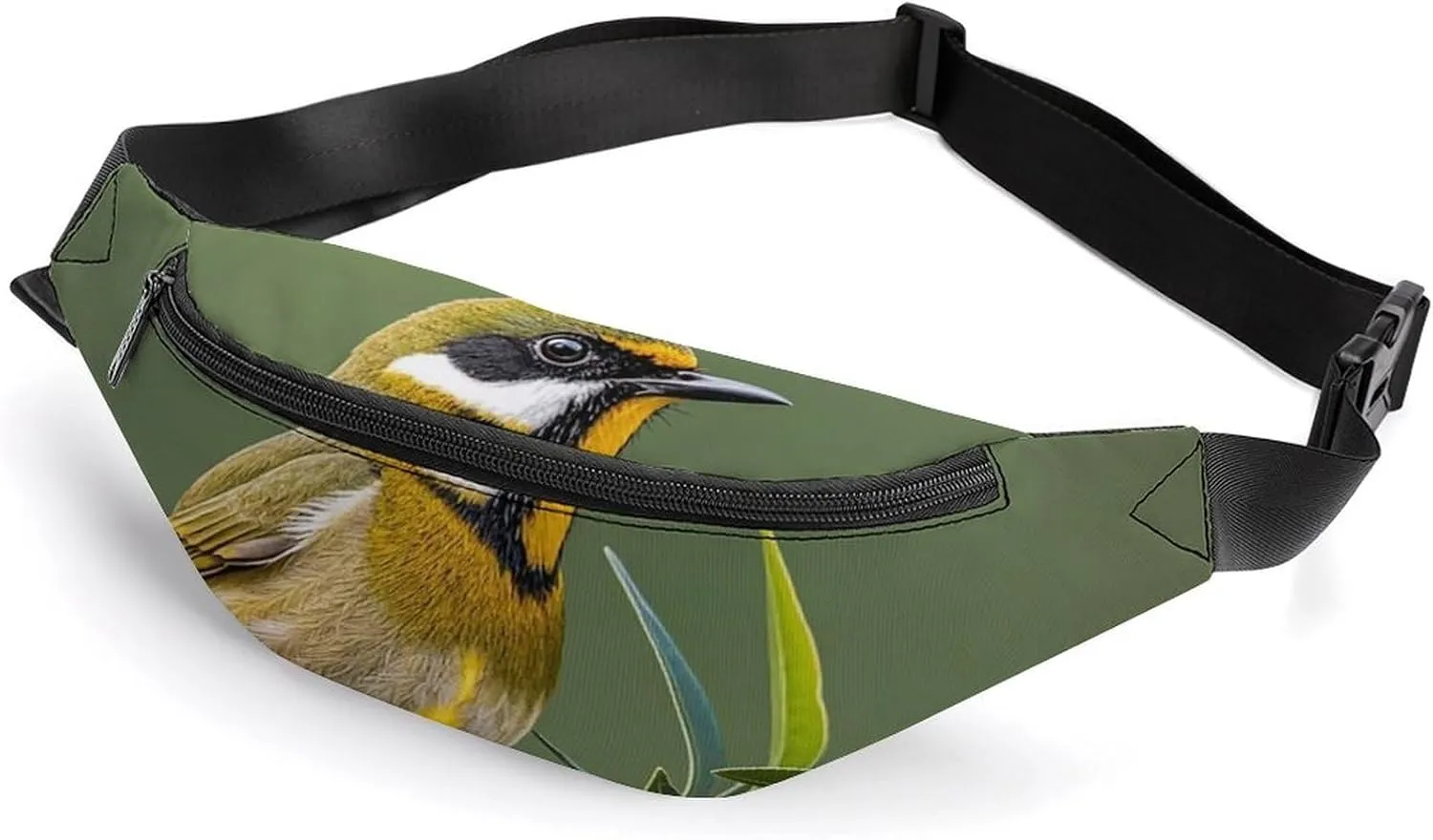 Zipper Fanny Pack for Men Women Fashion Waist Bag Stylish Crossbody Bags with Adjustable Strap Outdoor Olive Green Flowering Birds Travel Chest Bags Belt Bags for Running Hiking Workout Cycling