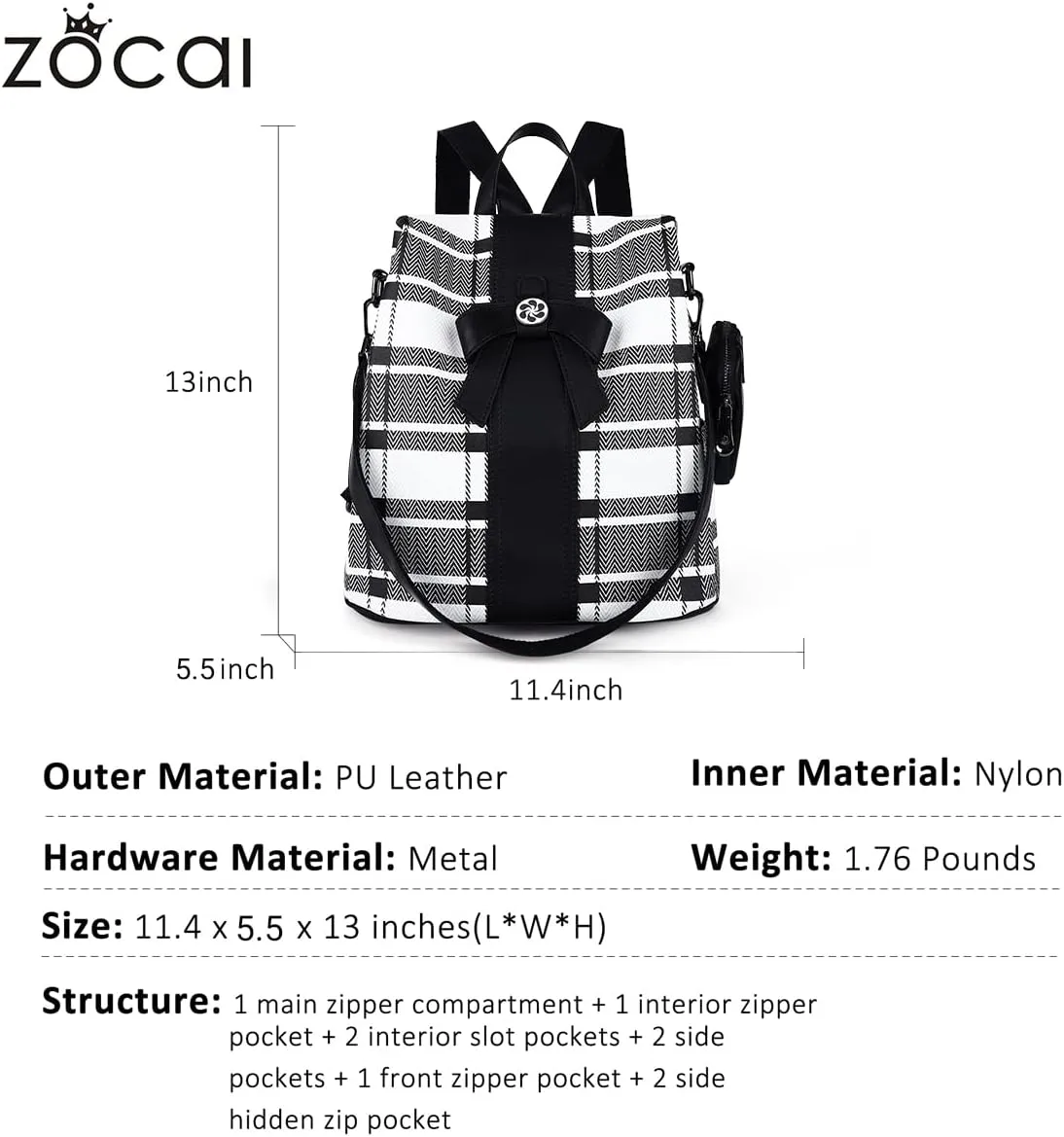 ZOCAI Backpack Purse for Women Fashion Backpack Purses PU Leather Daypacks Anti-Theft Shoulder Bag Satchel Purse